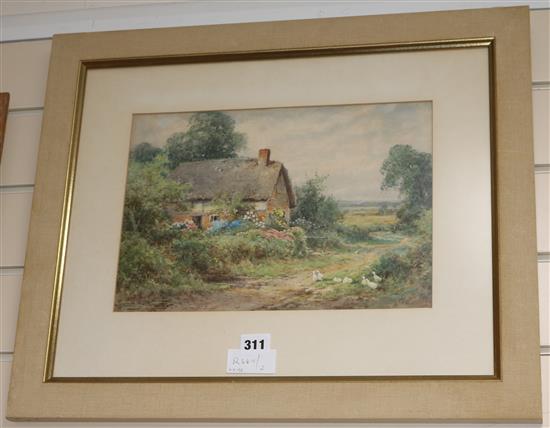 Henry John Sylvester Stannard, watercolour, ducks beside a cottage, signed, 23 x 34cm